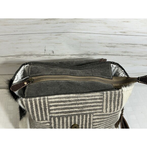 MINTY MYRA BAGS Horse Hair Canvas Leather Backpack Gray Brown Large travel purse - Picture 13 of 16